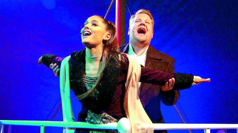 Ariana Grande and James Corden teamed-up to celebrate the Jack and Rose love story in Titanic on The Late Late Show.