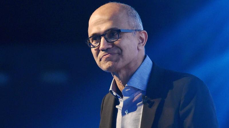 Microsoft CEO Satya Nadella addresses during the companys flagship technology and business conference \Future Decoded\ in Mumbai on Wednesday. (Photo: PTI)