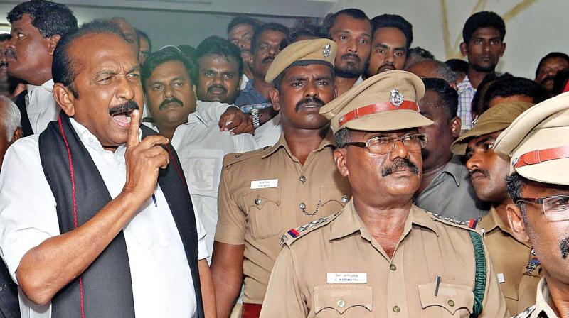 MDMK chief Vaiko on Monday remanded to judicial custody for 15 days after he surrendered before Egmore court at Allikulam complex. (Photo: DC)