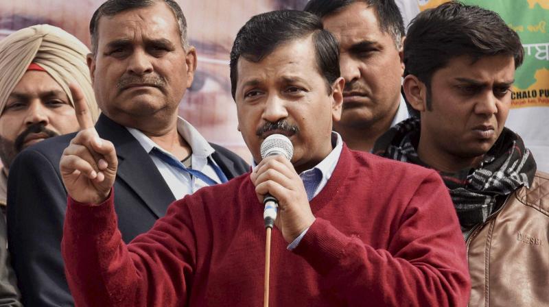 Delhi Chief Minister and Aam Aadmi Party (AAP) national convener Arvind Kejriwal addresses a public rally at Naag Kalan village in Majitha constituency in Amritsar on Sunday. (Photo: PTI)