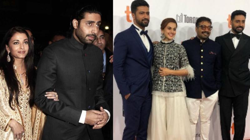 Abhishek Bachchan with then girlfriend Aishwary Rai at TIFF for Guru premiere in 2006; with Manmarziyaan team members Vicky Kaushal, Anurag Kashyap and Taapsee Pannu on Wednesday.