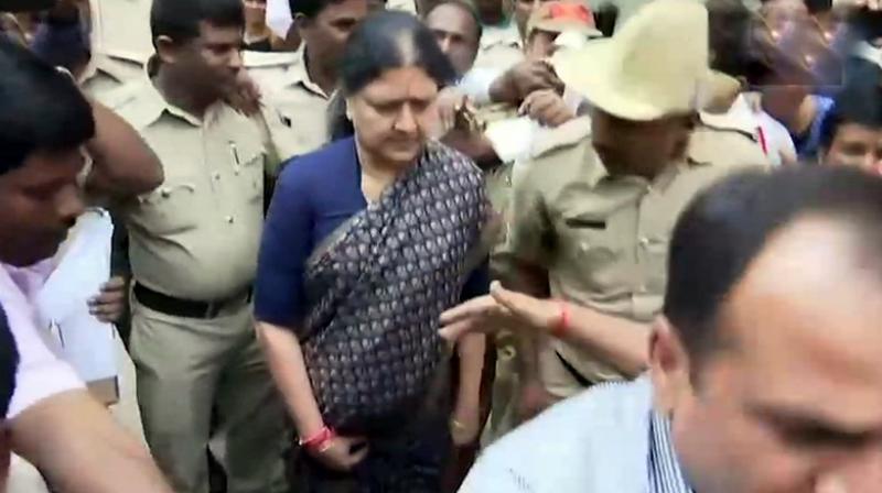 Sasikala jailed in Bengalurus Parappana Agrahara Central prison left on Tuesday afternoon for Chennai. (Photo: ANI | Twitter)