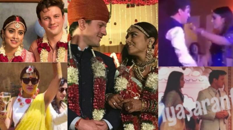 Screengrabs from the pictures and videos of Shriya Sarans wedding.
