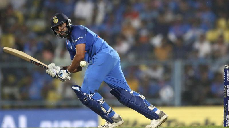 Rohit, who played a knock of 162 runs, looked set to slam his fourth double century in ODIs, but was dismissed by Ashley Nurse towards the end of the Indian innings as the hosts piled up a massive total of 377-5. (Photo: AP)