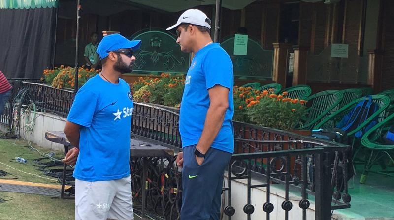 While he is happily sharing the tricks of the trade with youngsters like Axar Patel and Jayant Yadav, Amit Mishra gets his share of learning from coach and former teammate Anil Kumble. (Photo: BCCI Twitter)