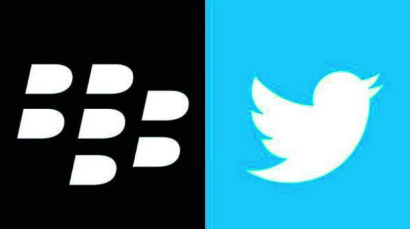 Blackberry logo and Twitter logo.