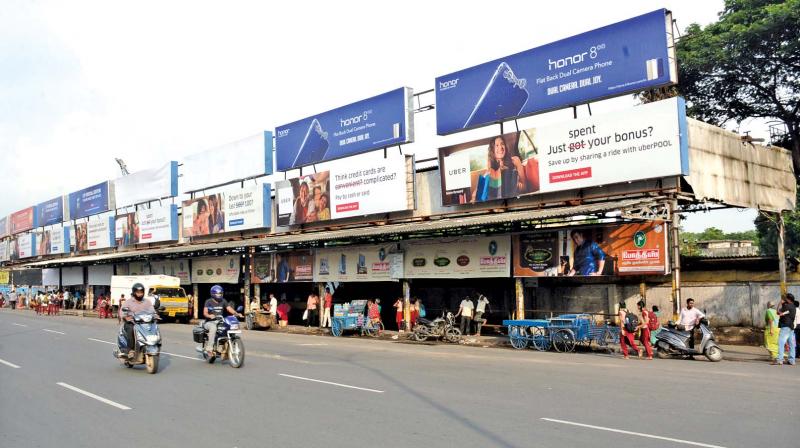 More than a dozen illegal hoardings have mushroomed in Guindy and Saidapet (below) bus terminus. A day after Saidapet MLA M. Subramanian enquired about the illegal hoardings in Guindy, the hoardings were removed overnight by the corporation engineers on Thursday. (Photo: DC)