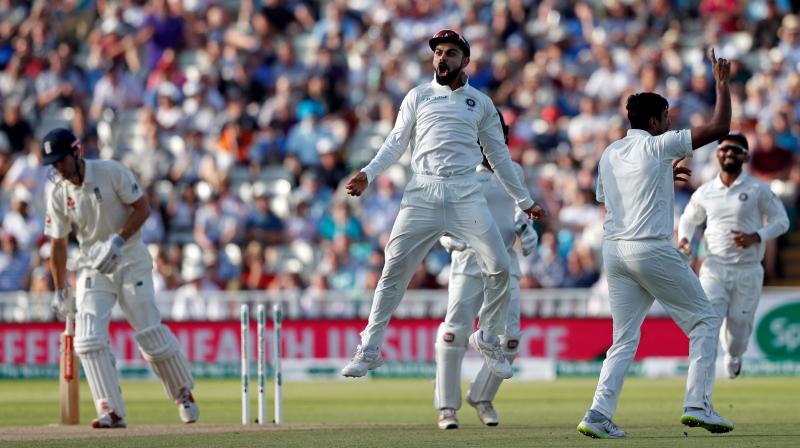 R Ashwin drew first blood for India in the 3rd innings with the wicket of Alastair Cook. (Photo: AFP)