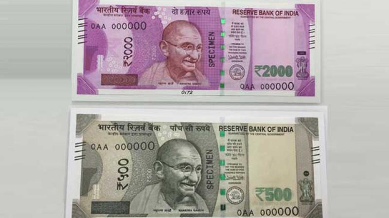 Specimen notes of new Rs.500 and 2000 notes. (Photo: PTI)