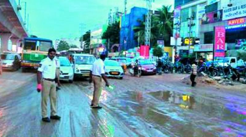 Waterlogging between Hydernagar and JNTU junction has doubled the average travel time for people to commute from Patancheru to Koti and Secunderabad.