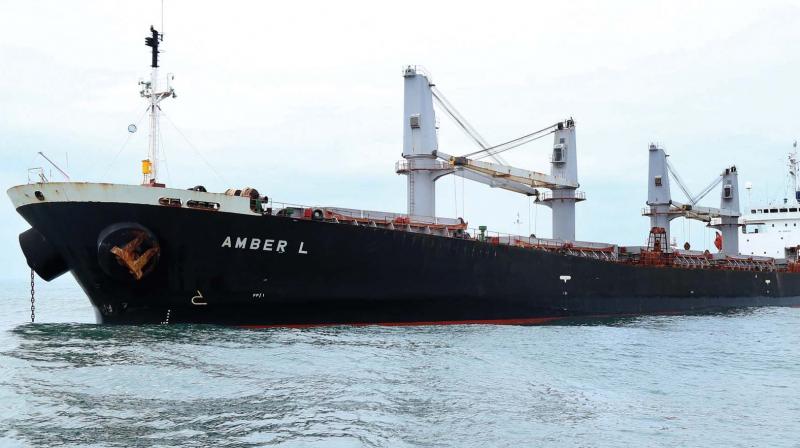 The killer Panama-based cargo ship Amber L, which collided with a fishing boat anchored at the outer sea of Kochi. (Photo: DC)