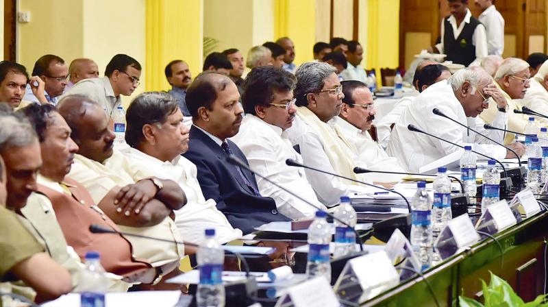 Leaders of various political parties during the all-party meet in Bengaluru on Wednesday 	(Photo: KPN)