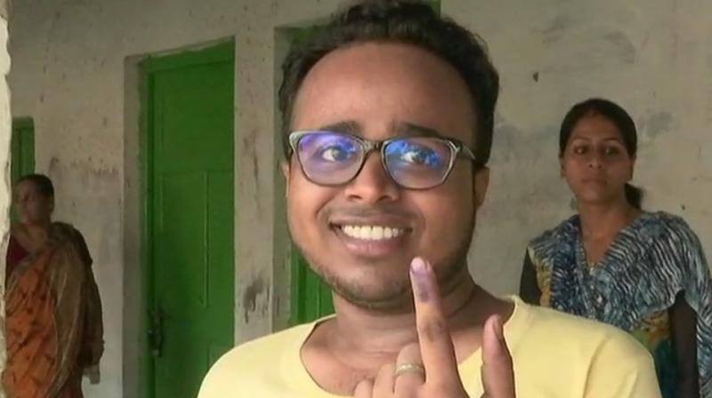 A man outside a polling booth in Palghar. (Photo: Twitter/ANI)