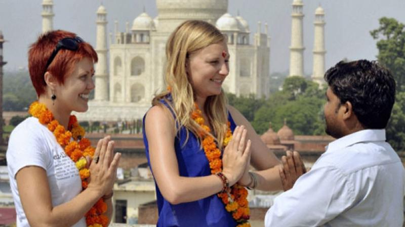 Taj Mahal in Agra had the maximum number of 6.48 lakh foreign visitors with percentage share of 23.1 per cent. (Photo: PTI)