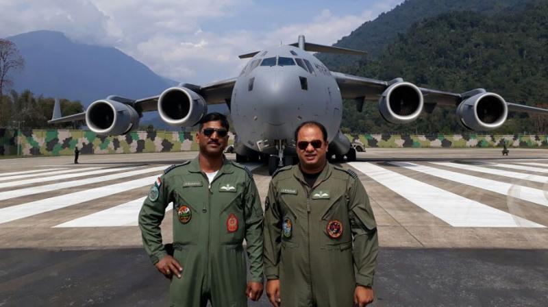 Indian Air Forces C-17 Globemaster aircraft landed on Arunachal Pradeshs Tuting airfield. (Photo: ANI)