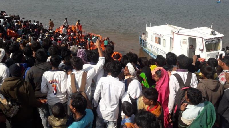 The boat was carrying around 60 people who were on way to perform a river worship ritual on the occasion of Makar Sankranti when it capsized, an official said. (Photo: Twitter | ANI)