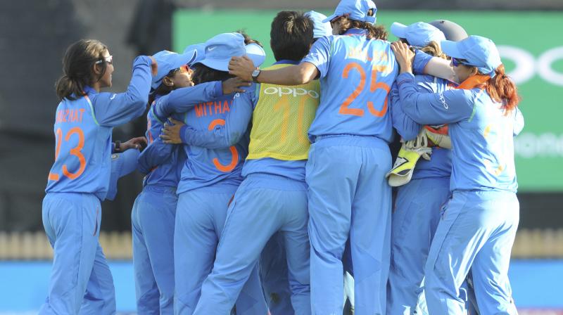 India players celebrate after beating Australia to reach the final during the ICC Womens World Cup 2017(Photo: AP)
