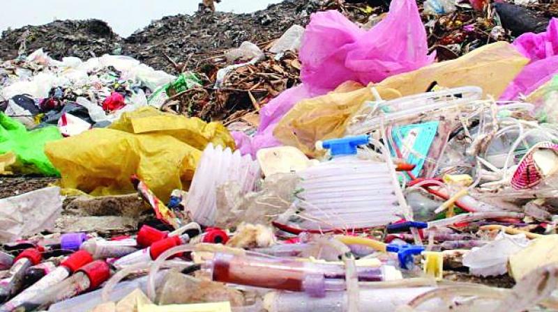 9.96 tonnes of biomedical waste found dumped at  Quthbullapur on July 12.  It contained needles, syringes, used gloves, discarded medicines, cotton and dressings, vials.