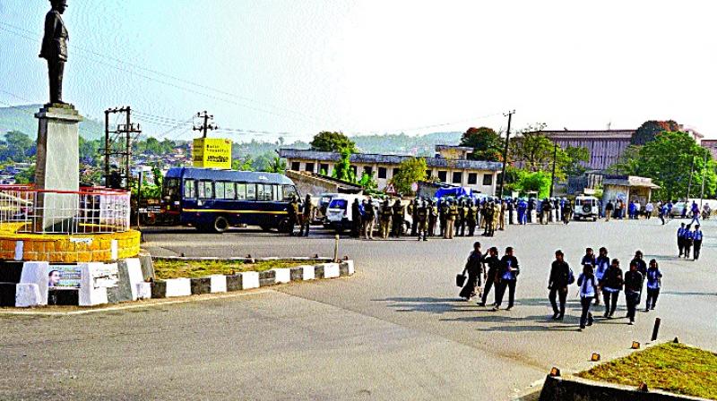 Madikeri wore a deserted look as tight securtiy was in place for Tipu Jayanti on Thursday