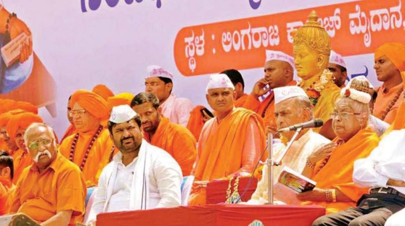 A file photo of Mathe Mahadevi addressing a rally of Lingayats in Belagavi.