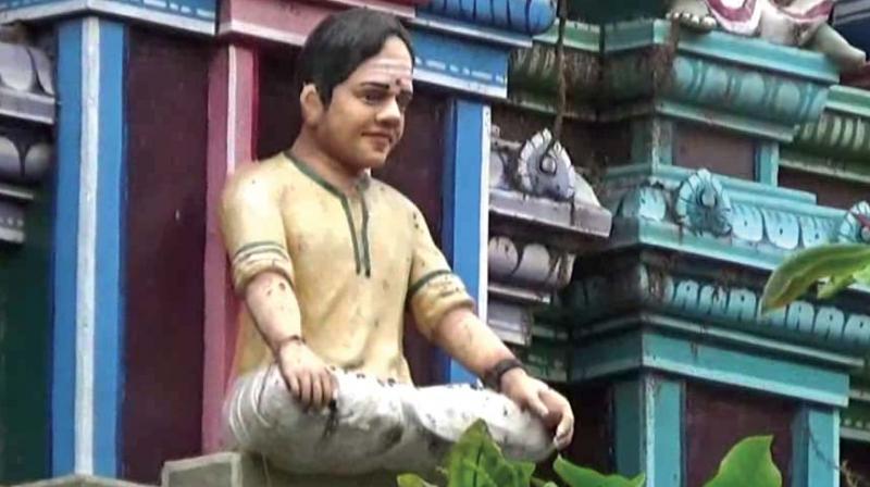 Idol of Balamurali Krishna in the Rajagopuram of Durgambika temple at Seevalaperi near Tirunelveli (Photo: DC)