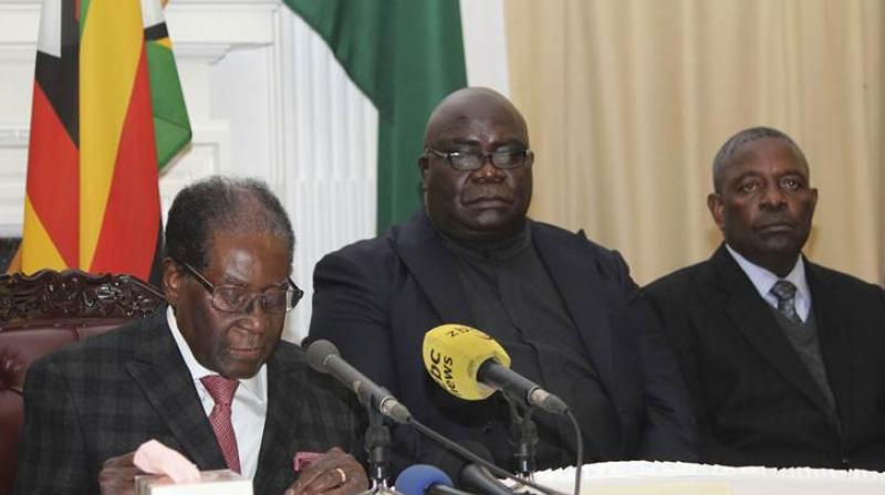 Zimbabwean President Robert Mugabe delivers his speech during a live broadcast at State House in Harare. Zimbabwes President Robert Mugabe has baffled the country by ending his address on national television without announcing his resignation. (Photo: AP)