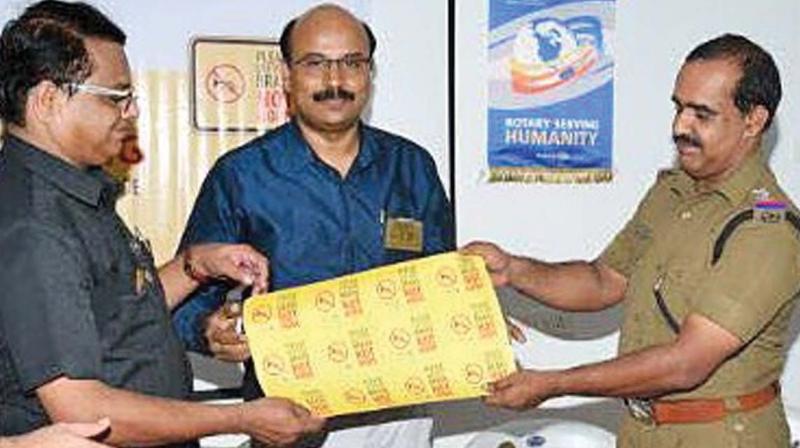 Traffic CI Sreejith T.P. launches the campaign - Silent Roads - on the premises of the traffic police station in Kozhikode on Wednesday.