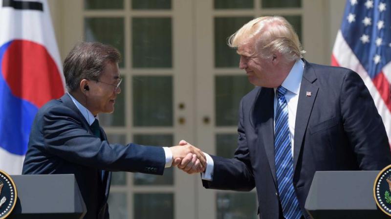 In a phone conversation on Sunday, Trump and Moon \exchanged views on various actions taken by North Korea recently\, Moons office said in a statement. (Photo: AFP)