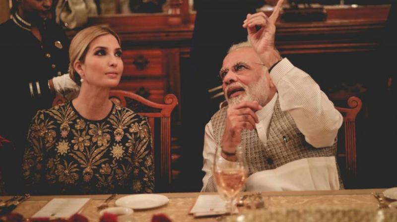 Prime Minister Narendra Modi hosts dinner for Ivanka Trump at Falaknuma Palace in Hyderabad. (Photo: Twitter | @USAmbIndia)
