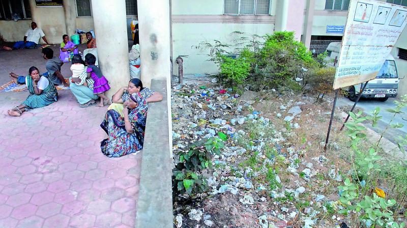 A file image of rubbish around the Gandhi hospitals  premises. A lack of supervision and control over support staff have led to severe performance gaps in the healthcare  system.