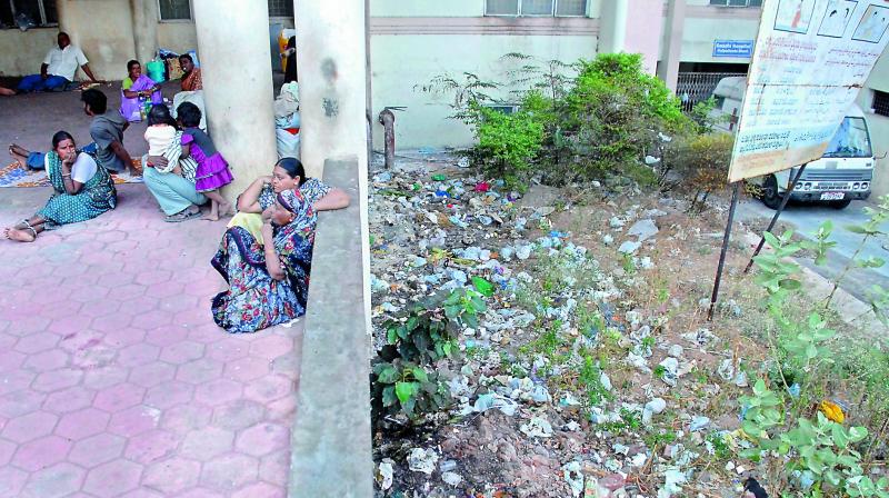 A file image of rubbish around the Gandhi hospitals premises. A lack of supervision and control over support staff have led to severe performance gaps in the healthcare system.