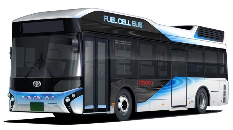 Toyotas fuel-cell buses will run on up to 10 fuel tanks holding 600 litres of highly pressurized H2 and producing 235 kwh.