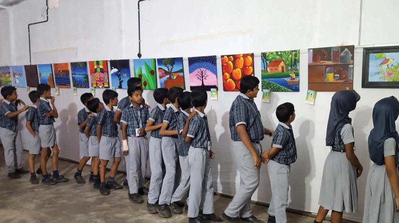 Students of Najath Public school Kalamassery at the exhibition