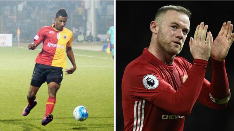 East Bengal striker Willis Plaza (L) and Wayne Rooney. (Photo: East Bengal FB/AFP)