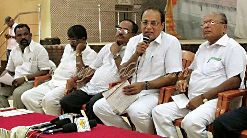 A file photo of former minister Vinay Kumar Sorake  addressing the media