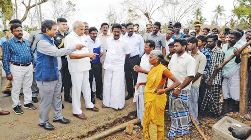 Governor Banwarilal Purohit visited cyclone Gaja affected people in Thiruvarur. (Photo: DC)