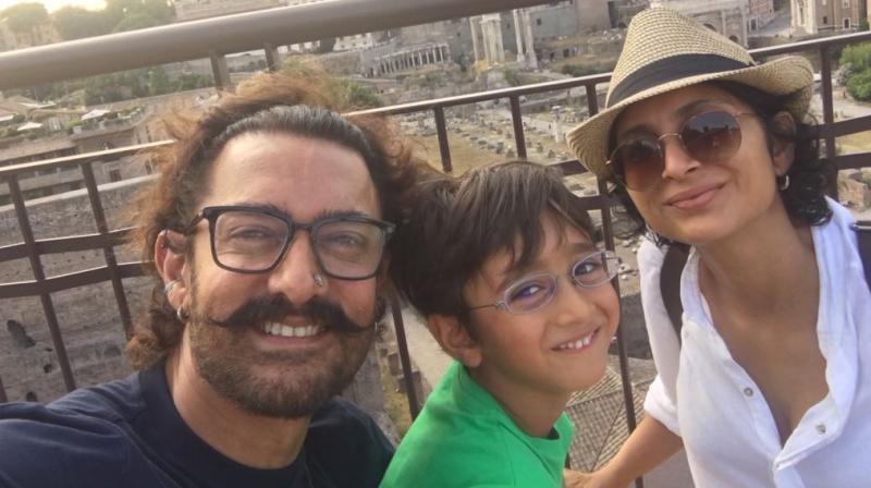 Aamir Khan clicks a perfect selfie with wife Kiran Rao and son Azad.