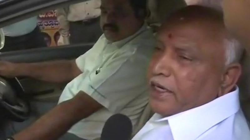 Chief Minister BS Yeddyurappa arrived at Shangri-La hotel for the party legislature meeting on Saturday morning. (Photo: ANI/Twitter)