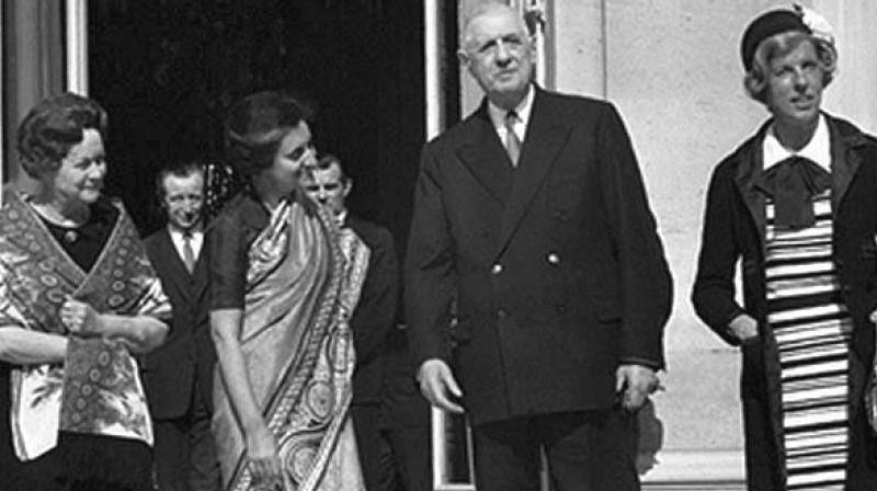 Former prime minister Indira Gandhi with former French president Charles de Gaulle in Paris on March 25, 1966.