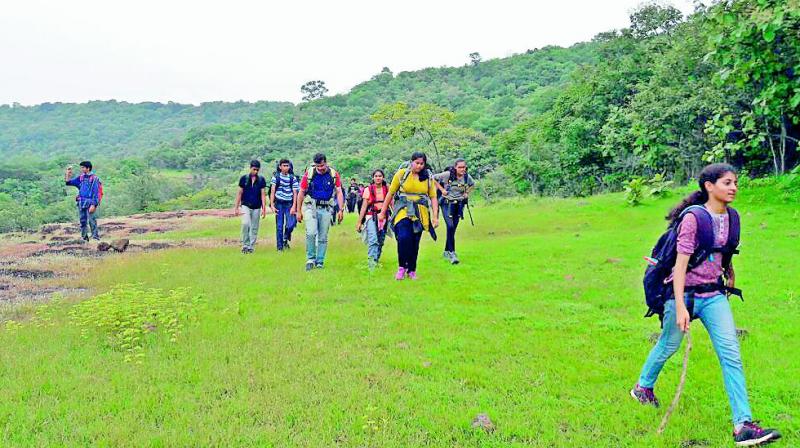 Youth trekking at Ananthagiri hills near Vikarabad in Ranga Reddy district.	( Photo: DC)