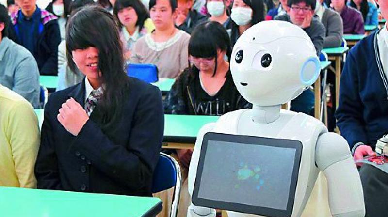 Pepper, the emotional robot, is designed to identify and react to human emotions. In 2016, it became the worlds first humanoid to enroll into a high school. Pepper is intended to be used for customer service in banks and stores.
