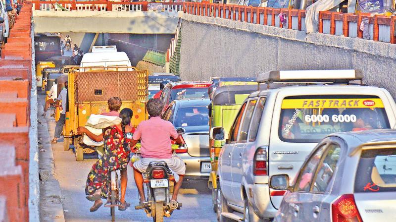 Duraiswamy railway under bridge in T.Nagar often choked with vehicles is very small and requires  maintenance. (Photo: DC)