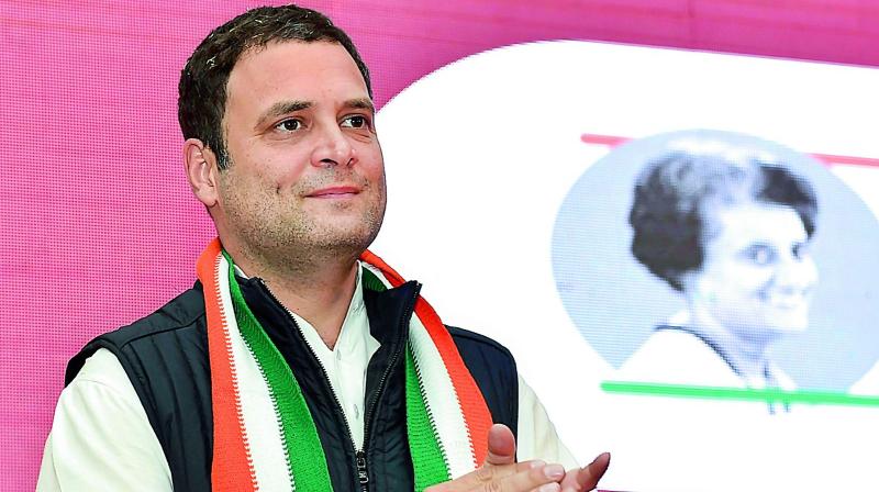 Congress president-elect Rahul Gandhi during an All India Mahila Congress workshop in New Delhi on Wednesday. (Photo: PTI)