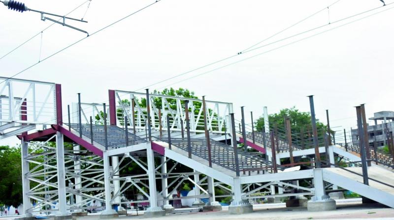 The footover bridge at Limgampally railway station causing discomfort to daily commuters. (Photo: DC)