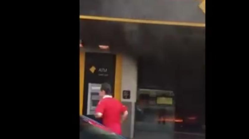 Fire crews were quickly on the scene with Country Fire Authority official Paul Carrigg saying the doors to the bank were shut when they arrived. (Photo: Videograb)