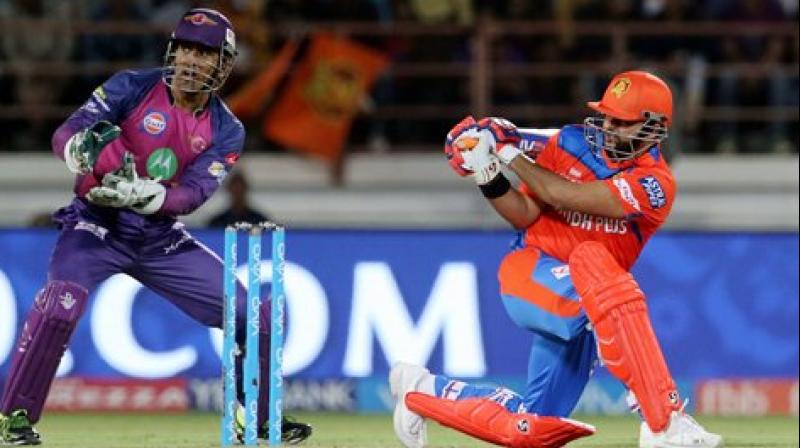 Gujarat Lions captain Suresh Raina plays a shot during match 13 of the Vivo 2017 Indian Premier League between the Gujarat Lions and the Rising Pune Supergiant at the Saurashtra Cricket Association Stadium in Rajkot on Friday. (Photo: PTI)