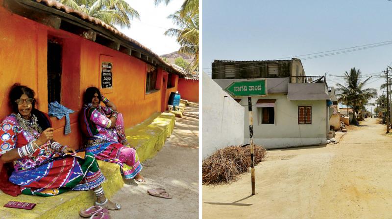 Deserted houses and streets in Kalasapur Tanda. (Left) Lambani women in Nagavi Tanda