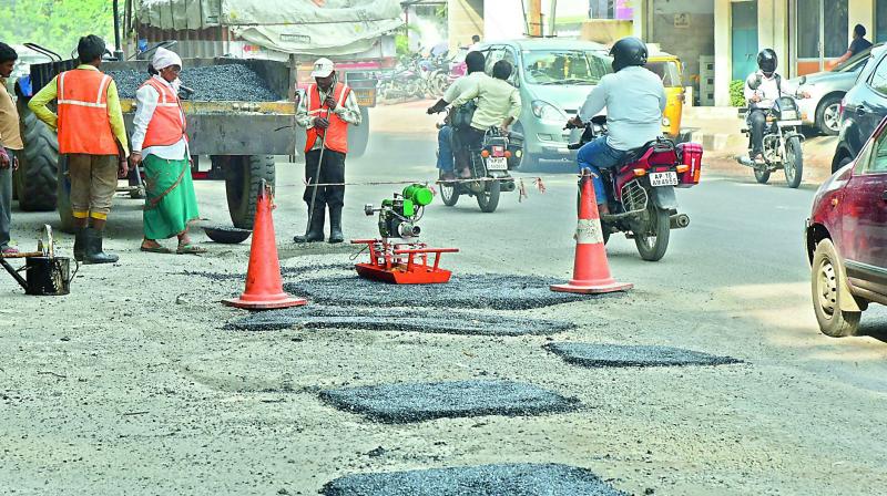 The GHMC has taken up  restoration works on roads which have damaged due to recent rainfall.