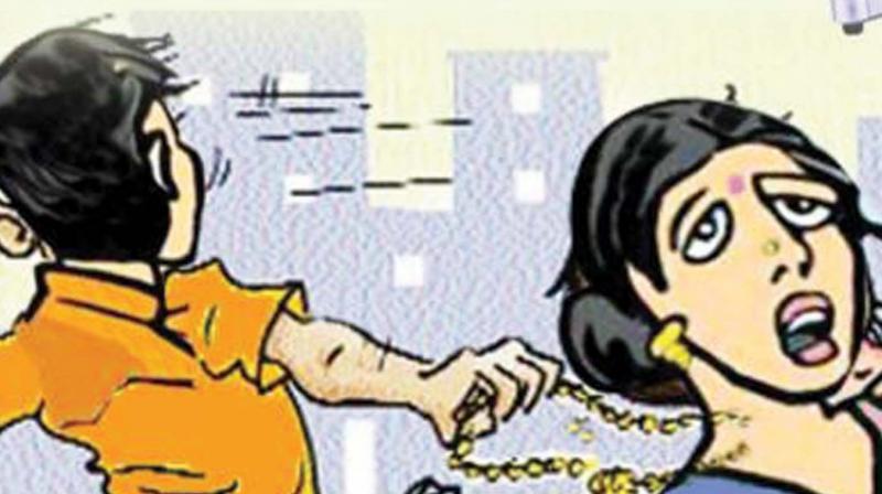 The gang attacked Hemapriya and snatched her seven sovereign gold chain.