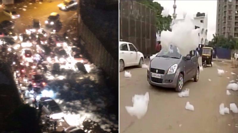 Highly-polluted Bellandur Lake, the largest of the 262 lakes and tanks in Bengaluru, has spilled toxic foam many times in the recent past. (Photo: ANI/Twitter)